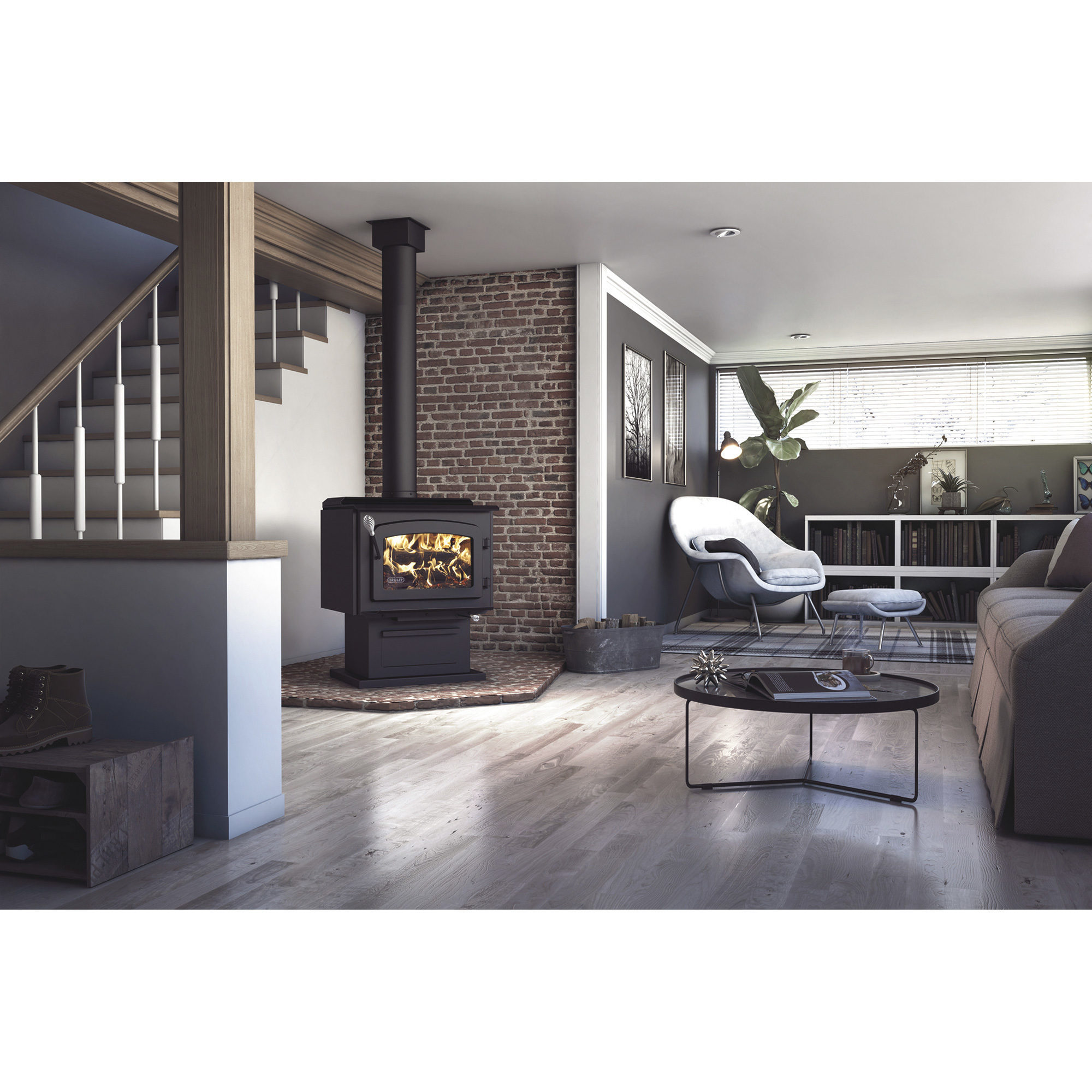 Wood burning stove in home